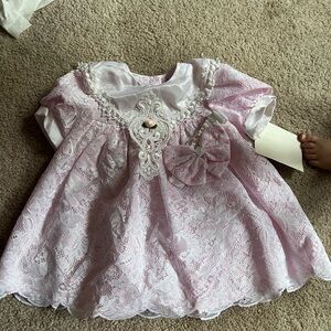 Vintage 18m NWT Pink Lace Baby Dress with Bow